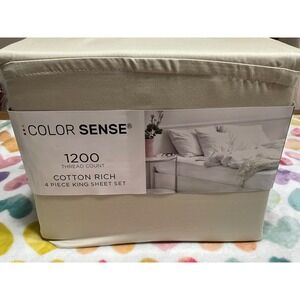 Color Sense 1200 Thread Count Cotton Rich 4 Piece King Sheet Set Tan Beige New